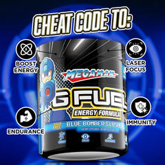 G Fuel Megaman antioxidant vitamin blend label highlighting daily support benefits