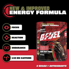 G Fuel Nightmare On Elm Street 2.0 Tart Fruit Punch label for energizing gaming sessions.