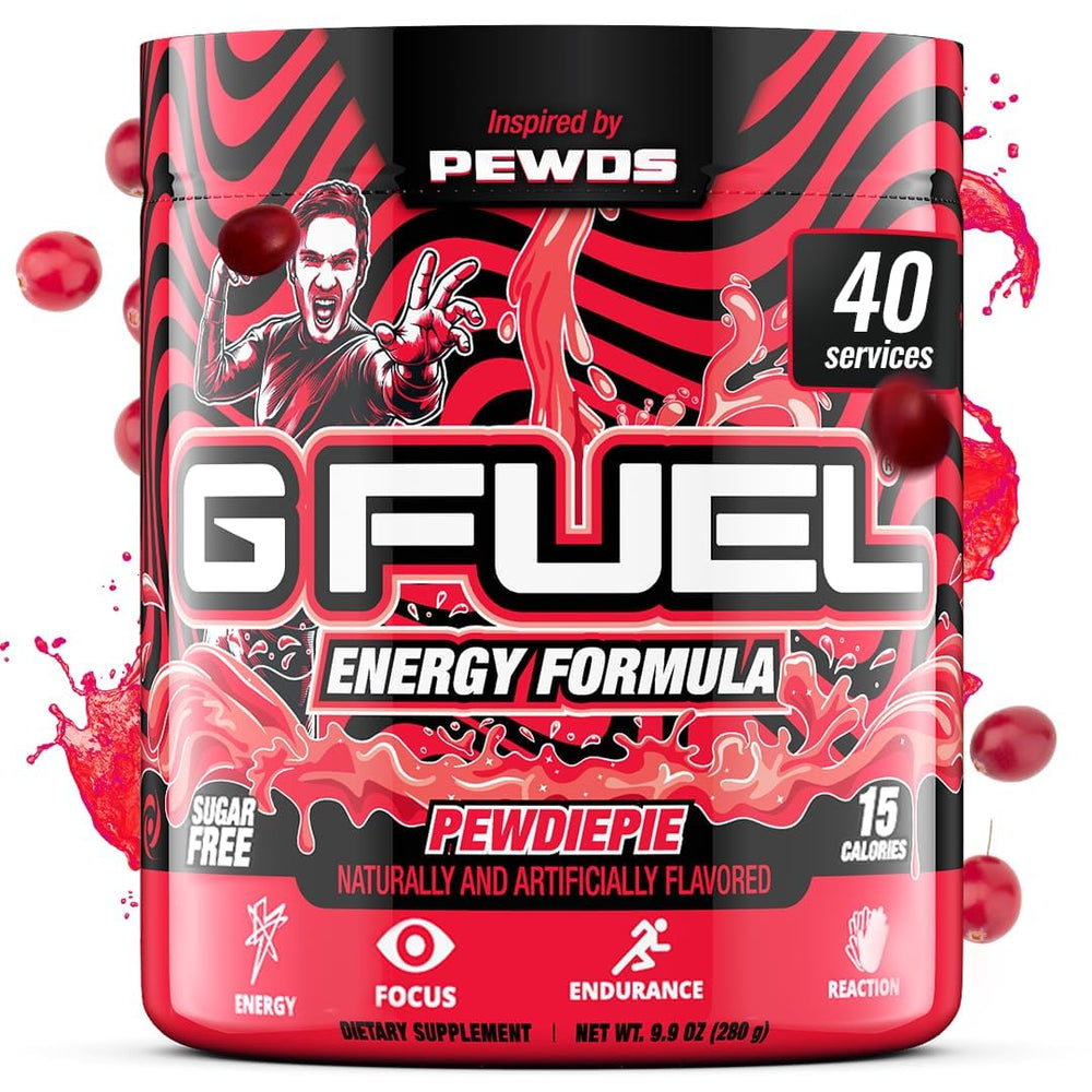 G Fuel PewDiePie lingonberry powder pack boosts focus during long gaming sessions