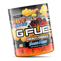 G Fuel Sage Mode flavor label close-up highlighting grapefruit and white peach taste and alertness boost