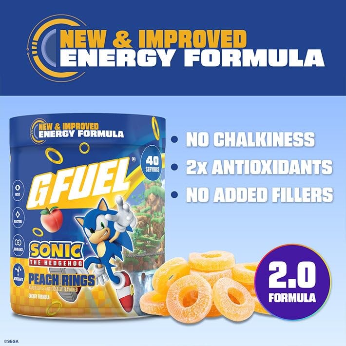 G Fuel Sonic 2.0 nutrition labels show antioxidants and vitamins.