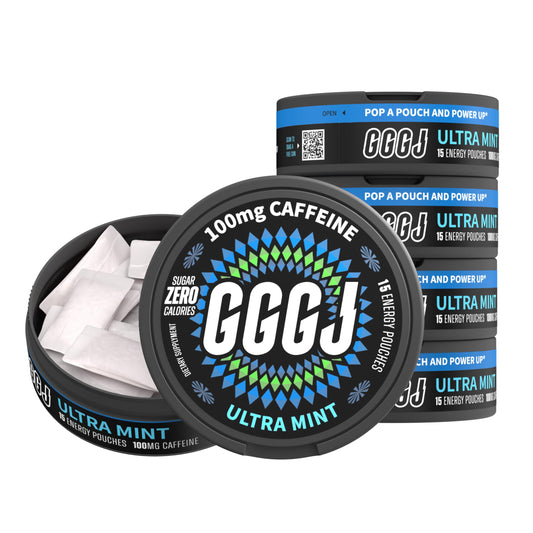 GGGJ Caffeine Pouch Ultra Mint can close-up for quick energy on the go.
