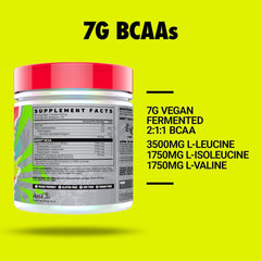 GHOST BCAA Kiwi Strawberry glass with foam highlights refreshing zero sugar energy support