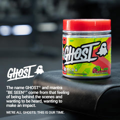 GHOST BCAA Kiwi Strawberry label detail highlights vegan-friendly and sugar-free benefits