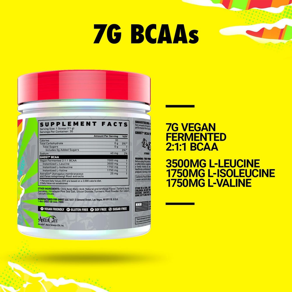 Ghost BCAA Lemon Crush mixed drink glass featuring lemon flavor and zero sugar