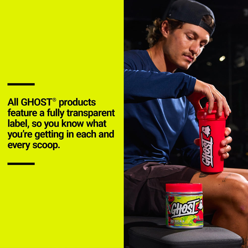 Athlete enjoys post-workout strawberry watermelon BCAA beverage.