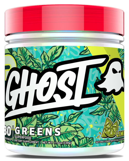 GHOST Greens Lime tub front showing 30 servings for daily greens
