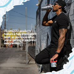 Close-up of Ghost Hydration label showing transparent ingredient dosing.