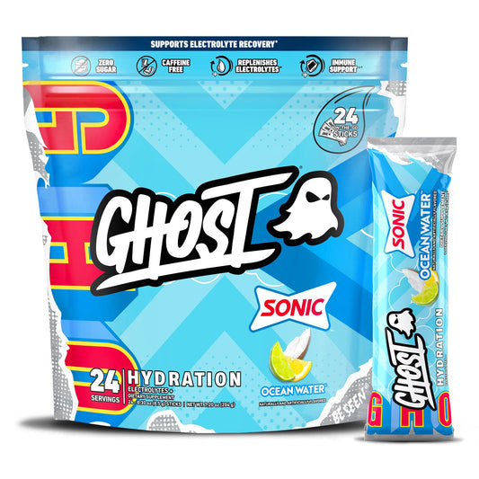 GHOST Hydration Sonic Ocean Water packaging ready for on-the-go hydration.