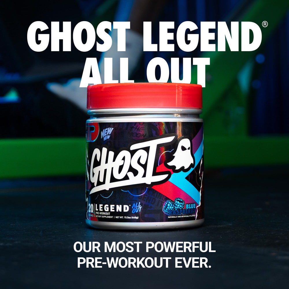 GHOST Legend All Out blue raspberry scoop measures a potent dose