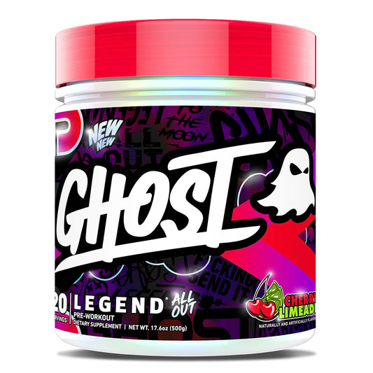 Ghost Legend All Out Cherry Limeade pre-workout powder tub ready for intense sessions