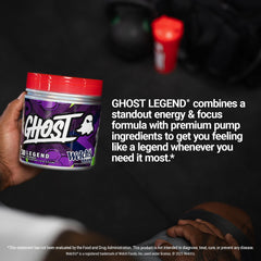 Ghost Legend bottle on gym mat ready for pre-workout session.