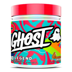 Ghost Legend Orange Cream tub front for pre-workout energy and flavor