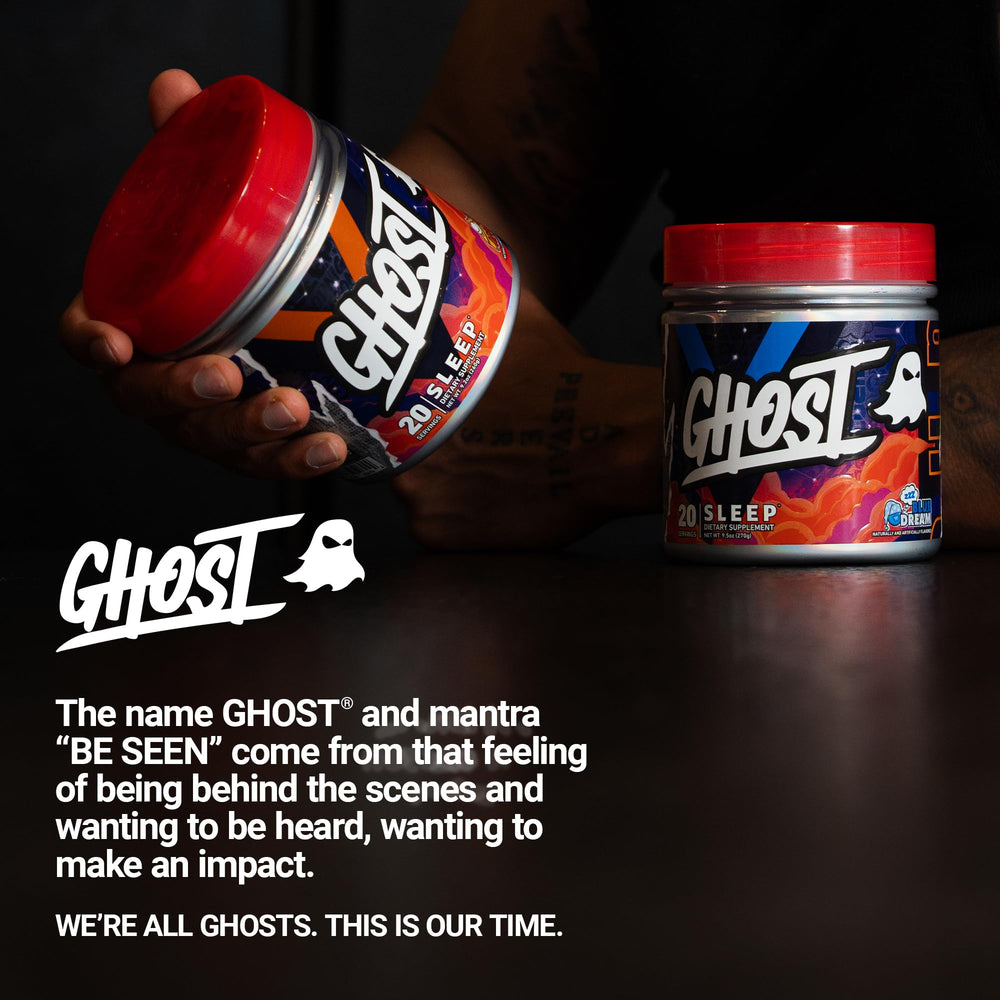 Close-up of Ghost Sleep ingredient label showing transparent dosages.