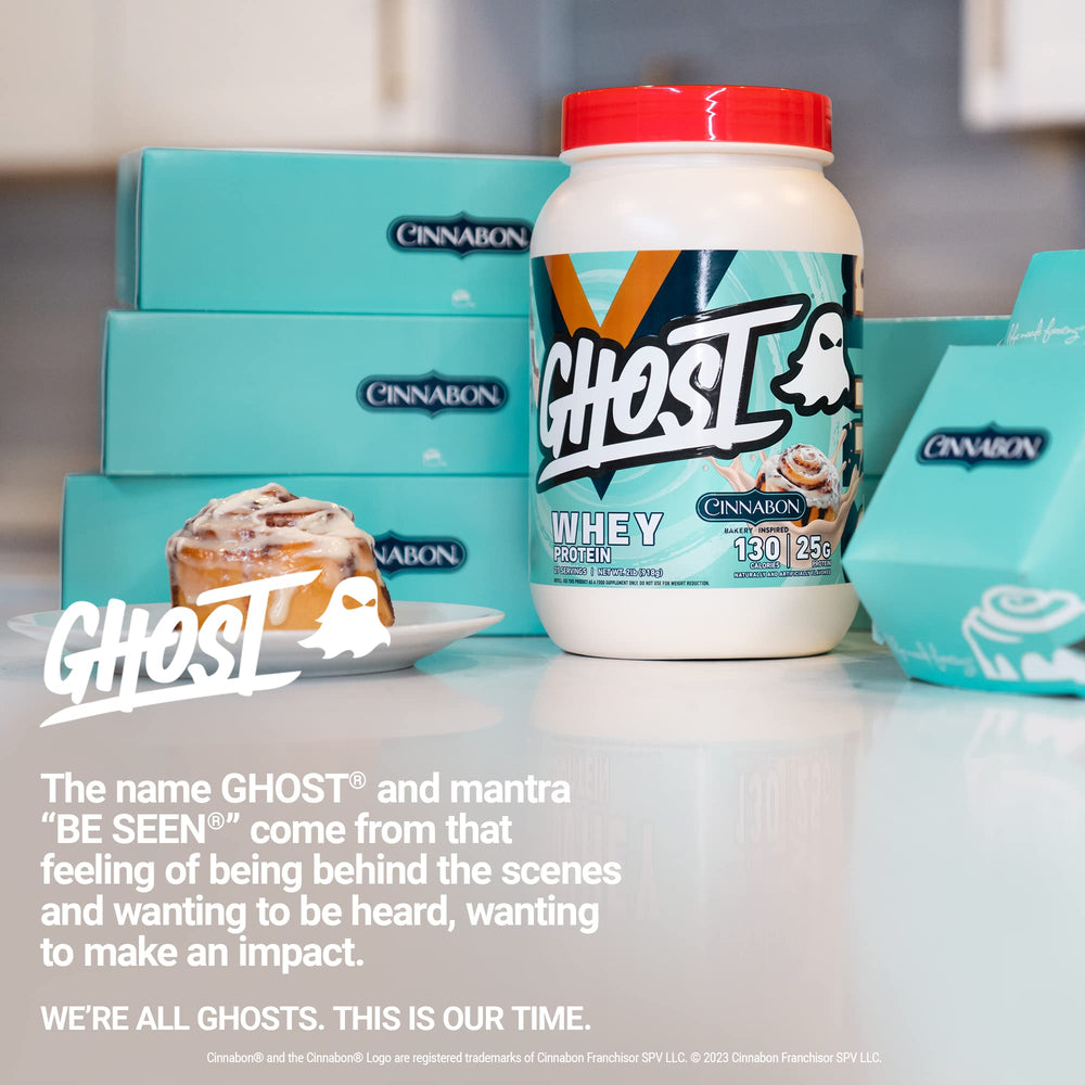 GHOST Whey x Cinnabon lifestyle shot with shake after workout.