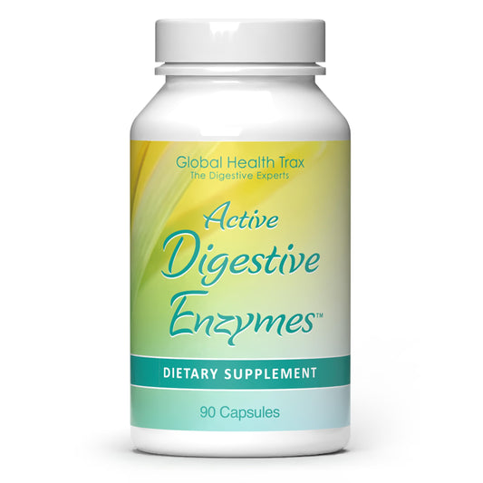 Global Health Trax Active Digestive Enzymes bottle pour supports smoother digestion