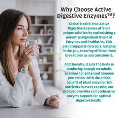 Global Health Trax Digestive Enzymes use scenario shows taking capsules with meals