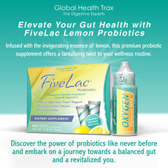 GHT FiveLac Lemon Probiotic powder being poured from a scoop for easy mixing