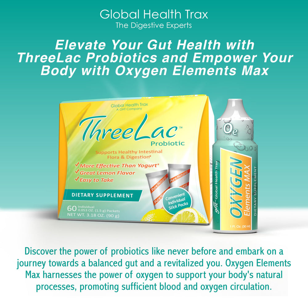 Global Health Trax ThreeLac Lemon probiotic packets in box