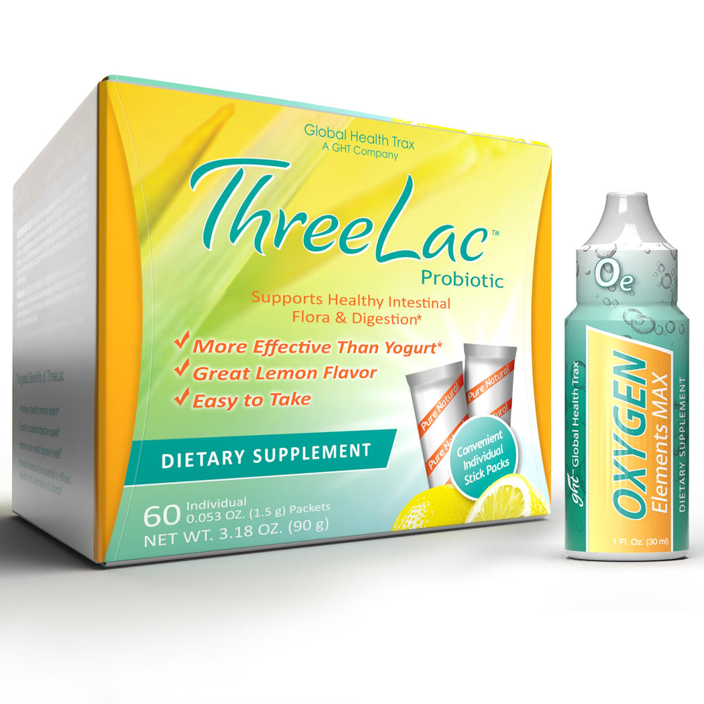 Global Health Trax ThreeLac Lemon probiotic powder for digestive support