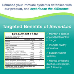 SevenLac Apple probiotic powder dissolving in water for easy blending and refreshing taste.