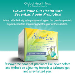 GHT SevenLac Apple probiotic powder label highlights gluten-free and non-GMO features