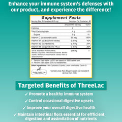 GHT ThreeLac probiotic bottle label close-up highlighting non-GMO formulation