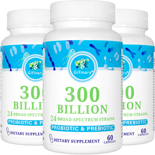 Gifinary Probiotics bottle with 300 Billion CFU supports gut health