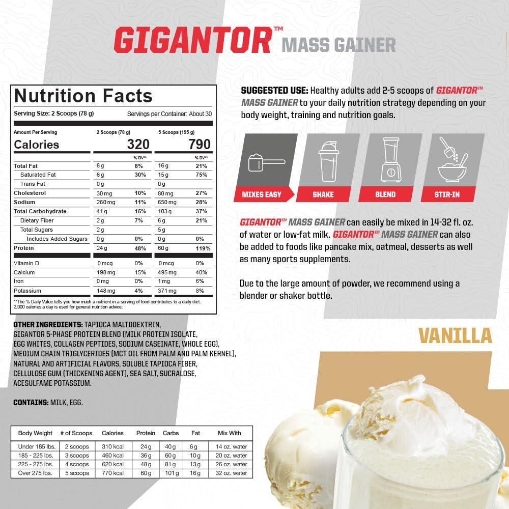 Gigantor Mass Gainer vanilla bottle closed for convenient daily protein intake