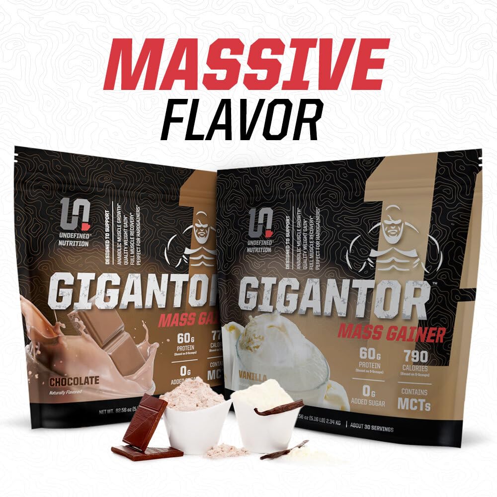 Gigantor Mass Gainer vanilla mixer shot illustrating quick post-workout shake