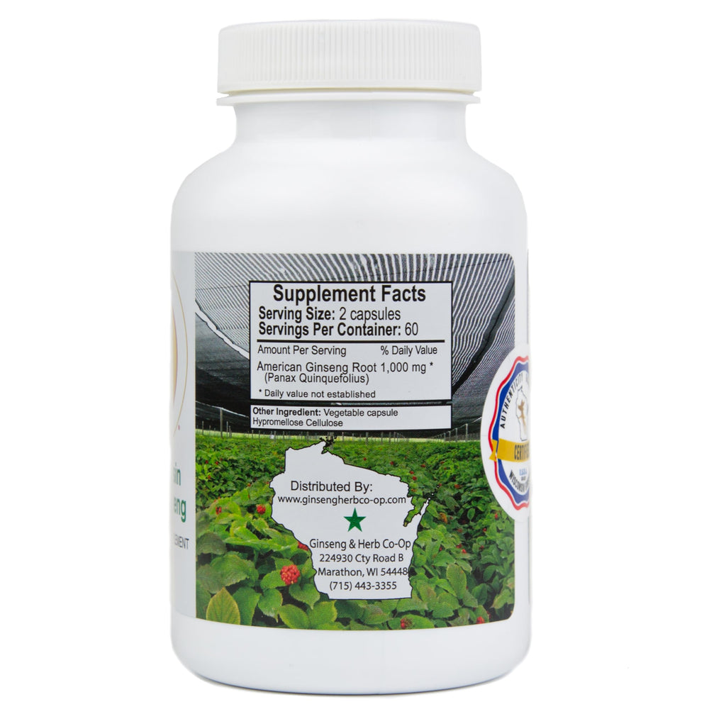 Ginseng & Herb Co-Op label and packaging signaling 500 mg strength.