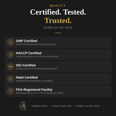 GINSEGOLD batch trace label underscores certified and traceable sourcing from Korean farms.