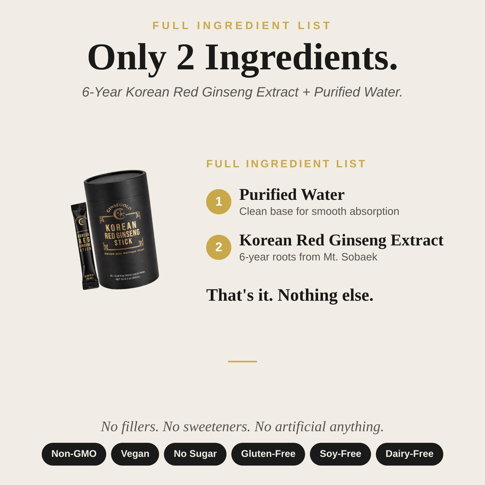 GINSEGOLD ginseng stick pour-into-hot-water highlights versatile energy without sugar.