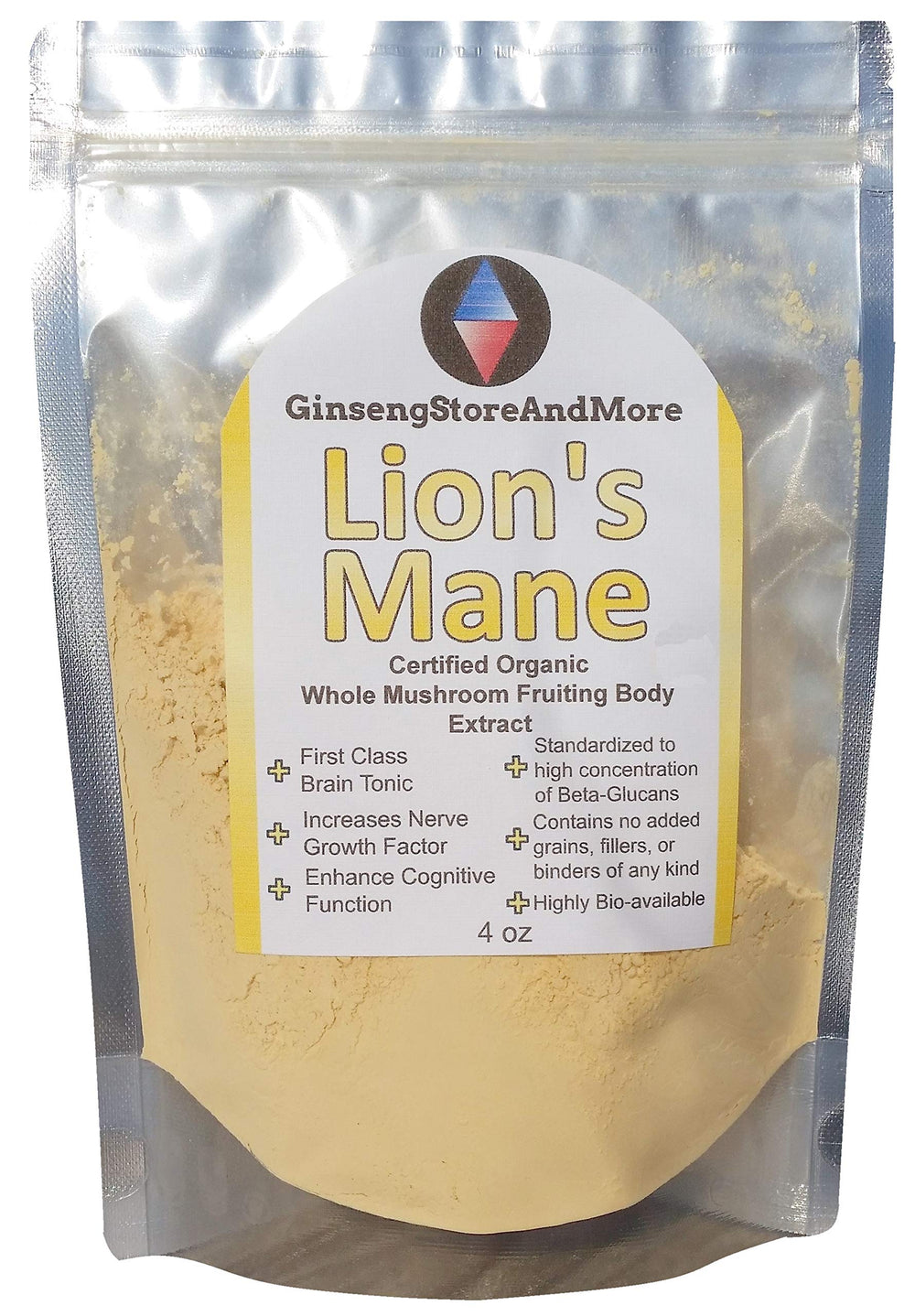 GinsengStoreAndMore Lion's Mane fruiting body extract bottle with high beta-glucan content