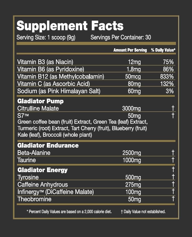 Gladiator Crixus PRE scoop beside tub ready to mix for quick energy and endurance