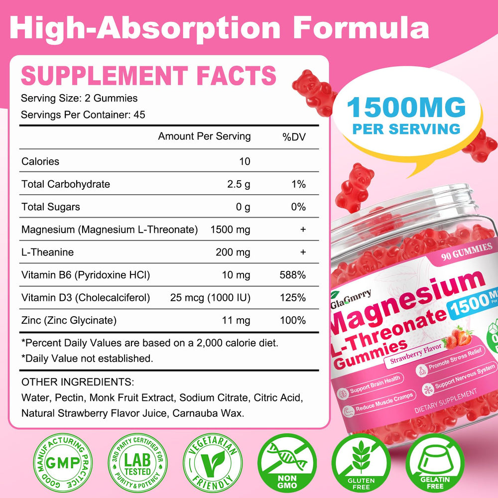 GlaGmrry gummies close-up texture reveals strawberry flavor and soft chewy center, daily use