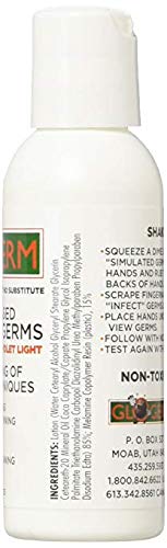 Glo Germ Mini Gel Kit UV keychain displays under light for clean technique training