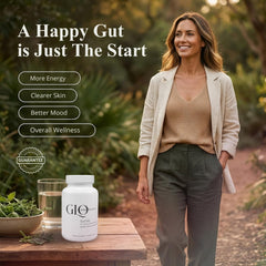 Digestive enzymes and probiotics in Gut Glo capsules for digestion.