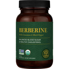 Global Healing Center berberine bottle front, premium 1200 mg capsules for potential metabolic support.