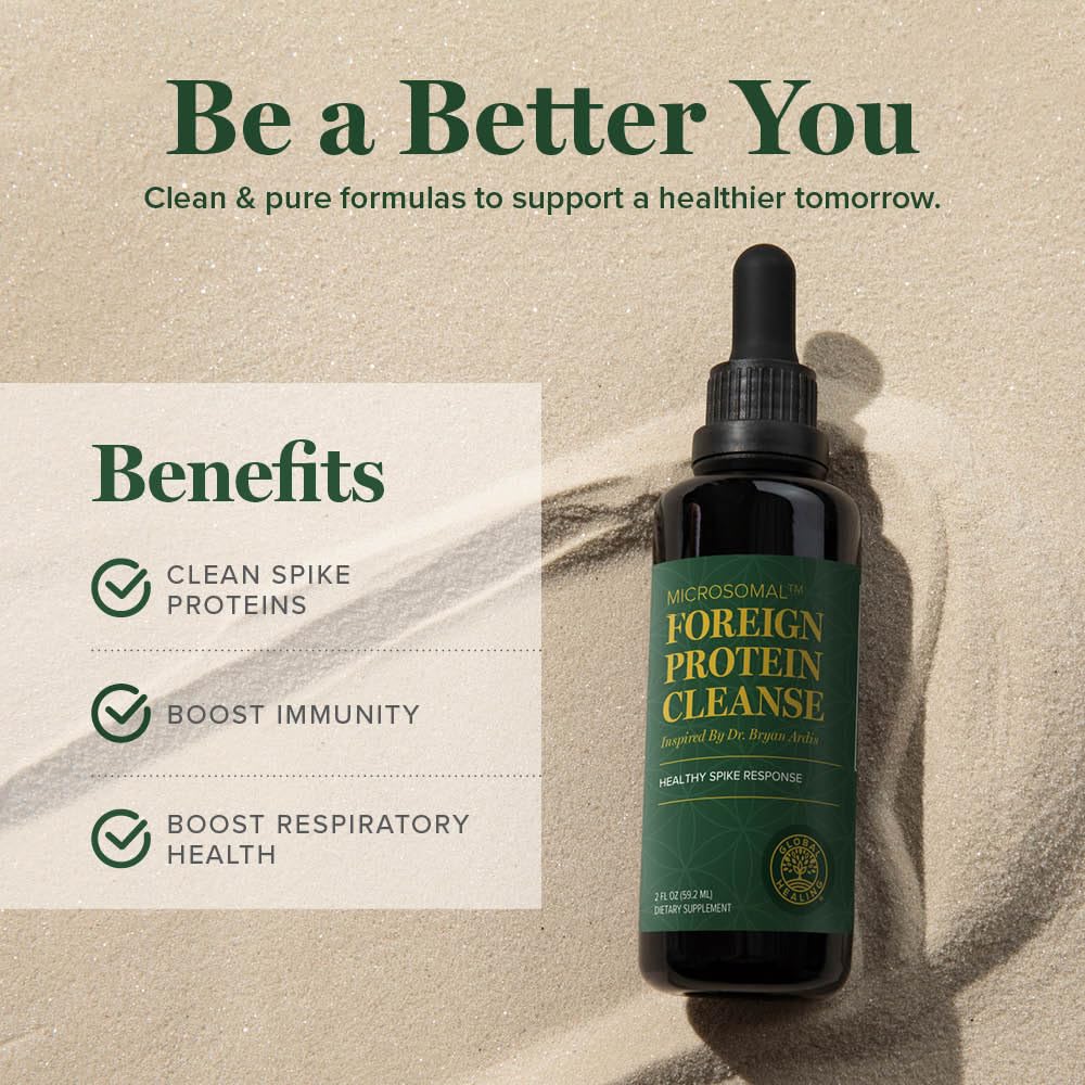 Global Healing Center Foreign Protein Cleanse ingredients panel features wormwood and lobelia.