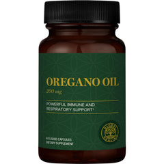 Global Healing Center oregano oil capsules packaging showcases organic formulation for daily wellness.