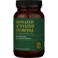 Global Healing Center ozonated activated charcoal bottle for digestive support.