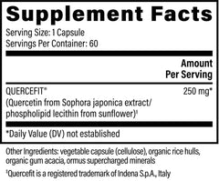 Global Healing Center QuerceFIT bottle back lists ingredients, dosage, and recommended use