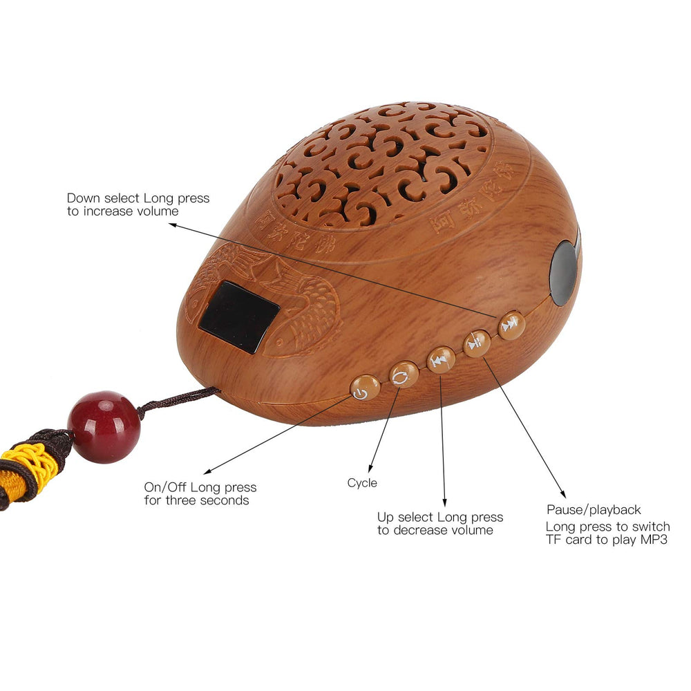 GLOGLOW Wood Grain Buddhist Prayer Machine side angle for portable use.