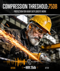 GLORYFIRE earbuds worn on construction site demonstrate effective noise reduction for noisy environments.