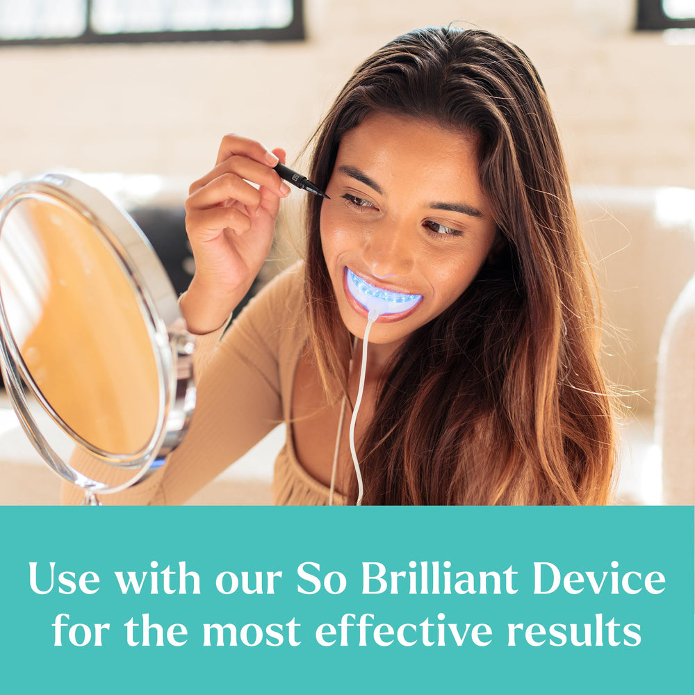 Enamel-safe whitening formula from GLO So Brilliant suitable for crowns and veneers.