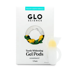 GLO Science So Brilliant whitening gel bottle showing enamel-safe whitening for a brighter smile.