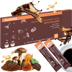 GLOSPORE instant mushroom coffee stick ready for on-the-go energy and focus.