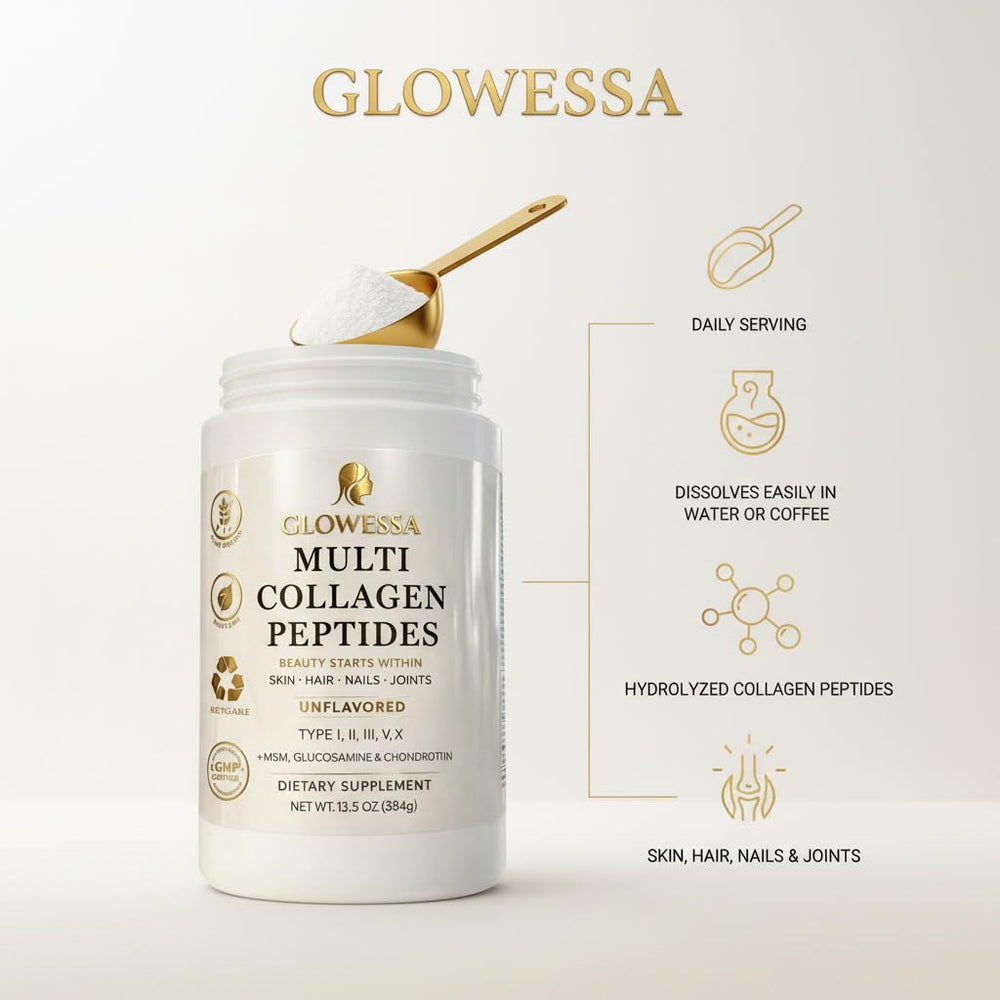 Glowessa bottle with glass illustrating a daily routine for joints