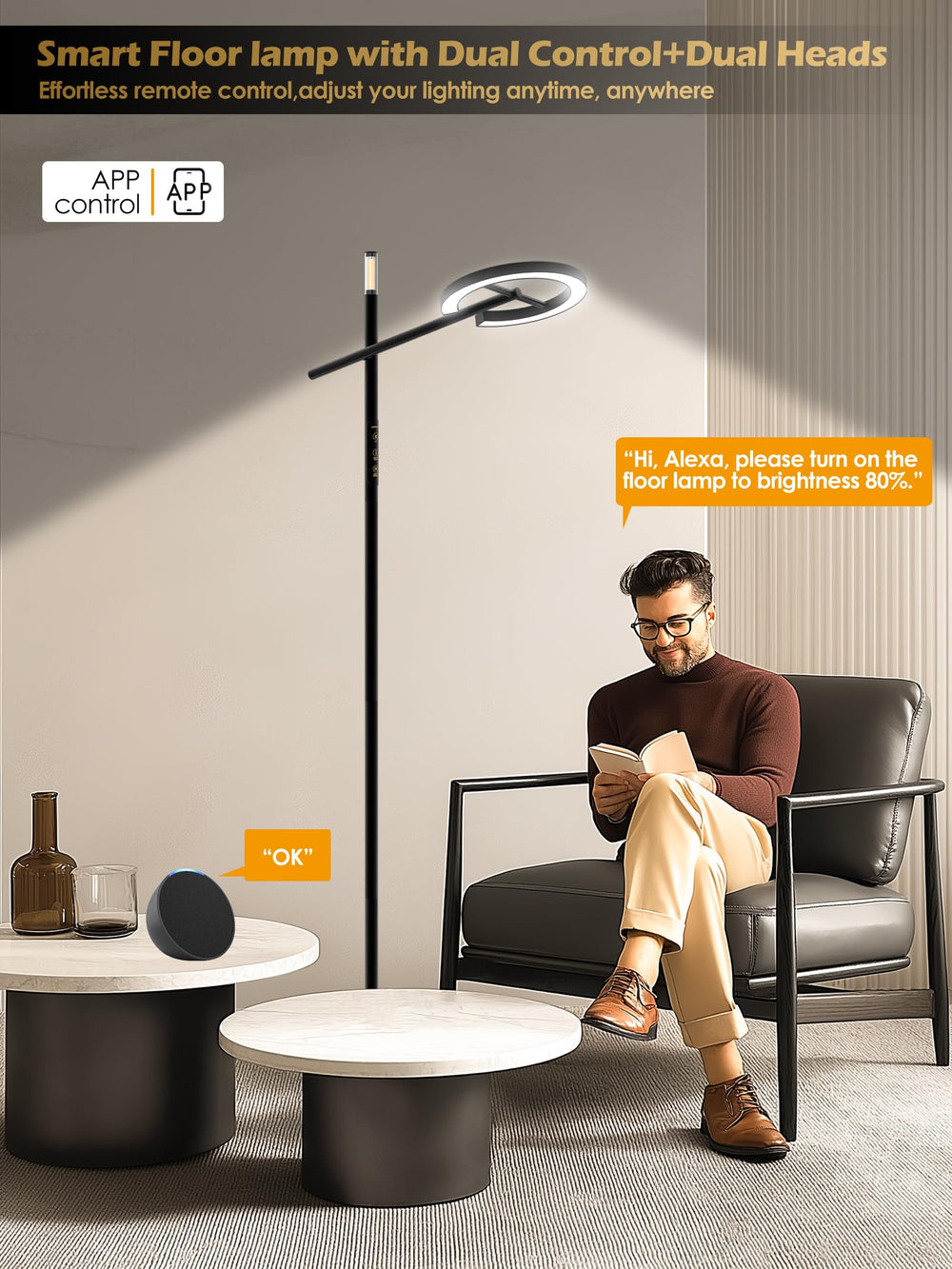 GLOWRIUM lamp tilting head showing adjustable angles for versatile lighting.